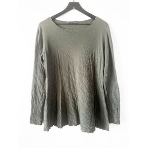 Cut Loose Olive Green Crinkle Knit Long Sleeve Swing Top M